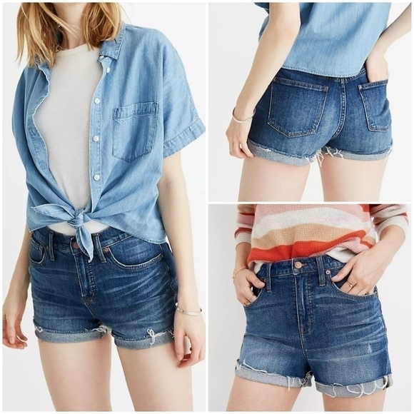 MADEWELL High-Rise Denim Shorts in Glenoaks Wash: Cutoff Edition, Size 28 - Picture 1 of 16
